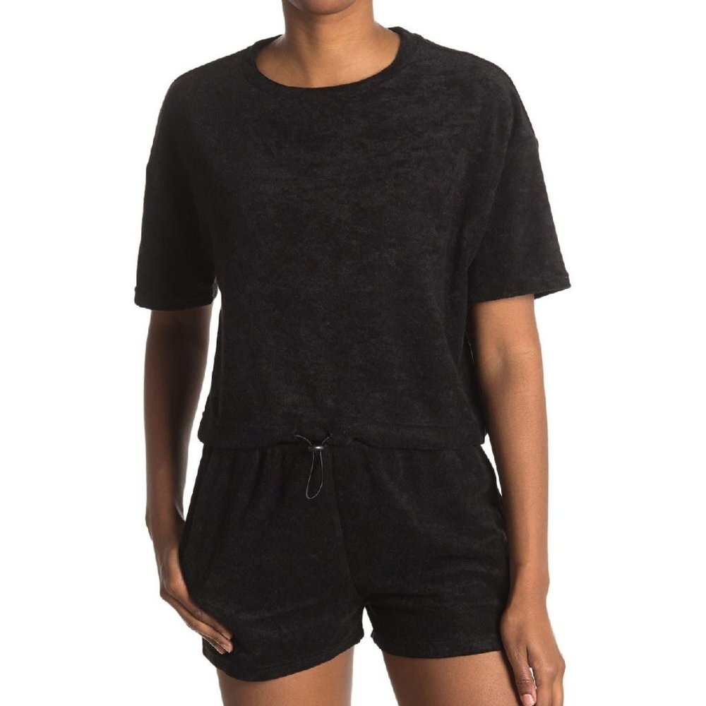 ELODIE Drawstring Towel T-shirt In BLACK